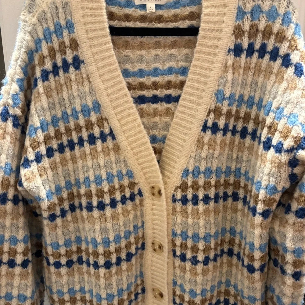 Blu Pepper Diamond Print Button Front Cardigan - Large - Picture 7 of 9